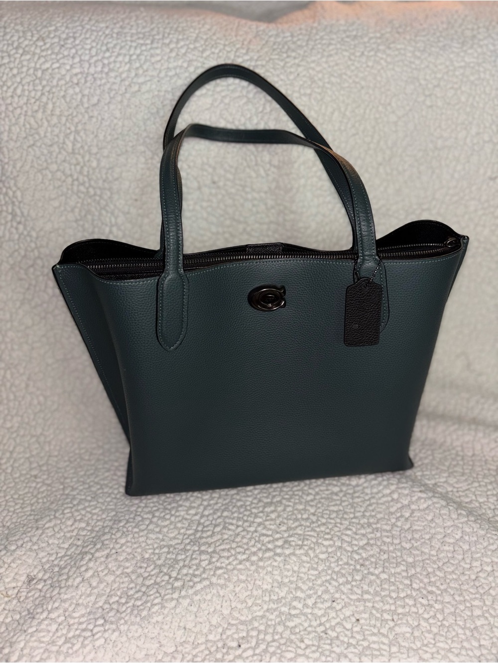 Classic Pebbled Leather Tote Bag in Deep Teal